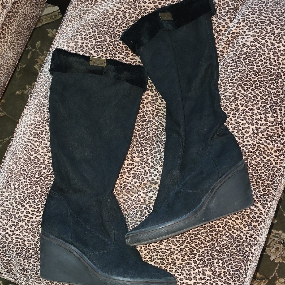 Vintage Fornarina Slouch Black Wedge Boots